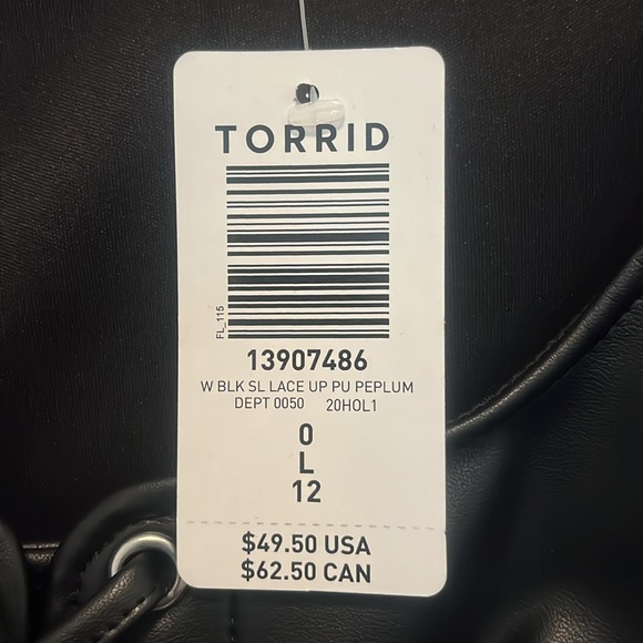 Torrid, leather like peplum top. Size Large, never worn! - Picture 3 of 3